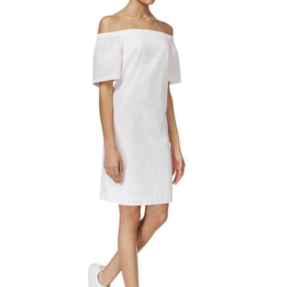Maison Jules Seersucker Off-The-Shoulder Dr Soft Shell Combo, Size S